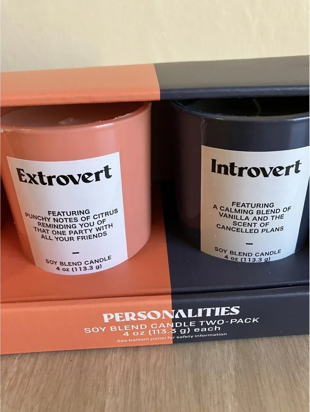 Personality Candles Introvert Extrovert Scent Duo Soy Blend 4oz ea Gift Set New